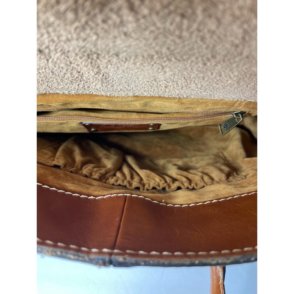 Patricia Nash Tan Leather Satchel Bag With Brass Lock & Dual Handles Spacious - Picture 4 of 7